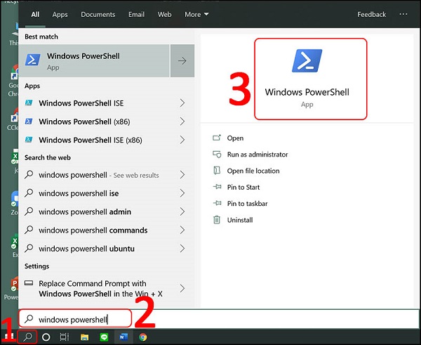 Bước 1. Cách xem pass wifi Win 10 bằng “Windows PowerShell”